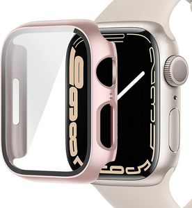 Hülle für Apple Watch Series 7 Schutzhülle Case  45mm Display Schutzglas 9H Rosegold