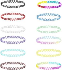 12 Stück Tattoo Choker Halskette Set Mode Stretch Gothische Elastische Halsband Schmuck-Sets Damen Halskette Schmuck für Frauen Mädchen