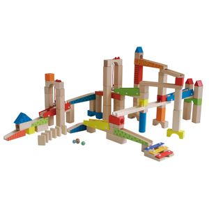 Holz-Kugelbahn, Bausatz inkl. Glasmurmeln, 100-teilig Holz-Kugelbahn, Bausatz inkl. Glasmurmeln, 100-teilig