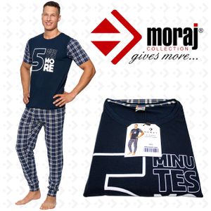 MORAJ Schlafanzug Herren Pyjama Baumwolle Kurzarm + Pyjamahose Nachtanzug - 4500-007 - Navy - 2XL