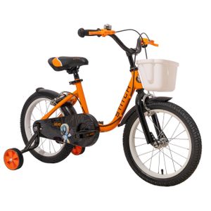 HILAND 16 Zoll Kinderfahrräder Mädchen Jungen mit Stützräder, Korb, Schutzbleche, V-Brake-Bremsen, Klingel, Orange