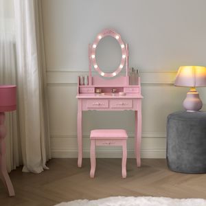 HOME DELUXE - Schminktisch ROSY - Rosa: - 149 x 71 x 40 cm, 10 LED´s wählbar zwischen 3 Lichtfarben, steuerbar über Touchbutton I Kosmetiktisch Make - UP Tisch