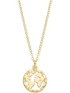 s.Oliver Damen 925 Sterling Silber Halskette mit Weltkugel-Anhänger mit Zirkonia in goldfarben - 2032795