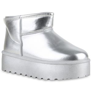 VAN HILL Damen Warm Gefütterte Plateau Boots Profil-Sohle Winter Schuhe 840609, Farbe: Silber, Größe: 40