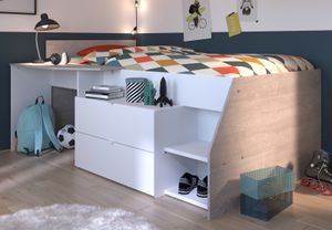 Parisot Hochbett "Mylki" in weiß grau Kinder- und Jugendzimmer Bett mit Stauraum