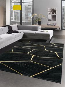 Teppich Wohnzimmer geometrisches Muster schwarz gold Größe - 200 cm Quadrat