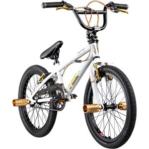 deTox Rude Limited BMX 20 Zoll Fahrrad ab 140 cm mit 4 Pegs 360° Rotor unisex Jugendliche Mädchen Jungen Kinderbmx, Farbe:weiß/gold