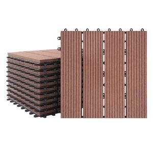 Dlaždice WPC Terasa a balkonové dlaždice 11x sestavitelná dřevěná optika Zahradní klikací dlaždice Celkem cca 1m² (30x30cm/kus, hnědá) CEEDIR