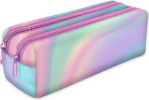 Mäppchen, Federtasche, Federmäppchen 2 Fächer, Schüleretui, lustiges 3D-Motiv, Holo-Regenbogen [107]
