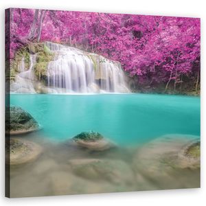 Feeby Leinwandbilder Leinwandbild 40x40 Platz Landschaften Lila Wasserfall See Natur