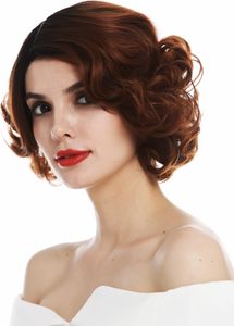 WIG ME UP Perücke Lace-Front Teil-Mono kurz Locken lockig Scheitel Ombre Schwarz Kupferbraun KAREN-MF-30AYS1B