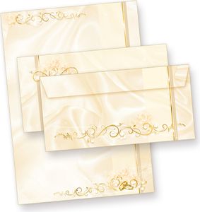 Briefpapier Hochzeit creme (25 Sets inkl. Kuverts) beidseitig bedrucktes A4 Schreib-Papier inkl. Umschläge, für Einladungen