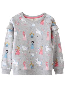 Mädchen Gekräuselte Pullover Kindermotive Party Rippen Saum Fall Tops Cartoon Langarm Sweatshirt,Farbe:Grau,Größe:6t