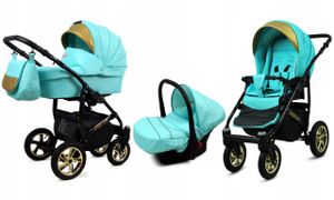 BabyLux® Gold Lux | Kočárek 3v1 Bambimo | Mint | Kombinovaný kočárek | Set kočárků | Buggy + Ba