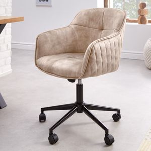 Höhenverstellbarer Design Bürostuhl EUPHORIA champagner greige Samt drehbar Ziersteppung