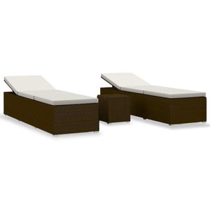 vidaXL 3-tlg. Garten-Sonnenliegen mit Teetisch Poly Rattan Braun