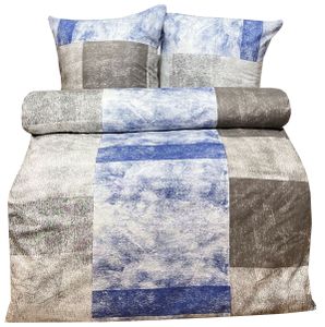 Baumwolle Bettwäsche 135x200 Grau Blau Meliert Renforce Gepunktet Reißverschluss