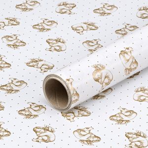 Geschenkpapier Weiß mit goldenen Engeln, Geburtstagspapier, 0,7 x 10 m