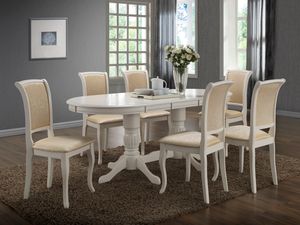 Rozkládací jídelní stůl Casa Dolce ROYAL, 150/185x90x75 cm, s dvojitými sloupkovými nohami, máslově bílá barva