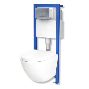 Domino Lavita Vorwandelement inkl. Drückerplatte RS + randloses Wand-Hänge-WC SOGO ohne Spülrand + WC-Sitz mit Soft-Close-Absenkautomatik