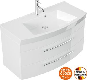 Badmöbel Luna 100 mit runder Front weiss hochglanz