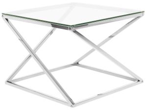 BELIANI Beistelltisch Silber Transparent 60 x 60 cm Glasplatte Edelstahl Poliert Metallbeinen Quadratisch Modern