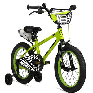 Bergsteiger Monaco 16 Zoll Kinderfahrrad, geeignet für 4, 5, 6 Jahre, BMX, Stützräder, Rücktrittbremse, Trinkflasche, Kettenschutz