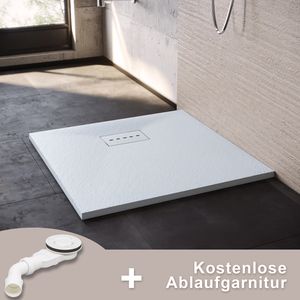 SONNI SMC Duschwanne 80x80cm Quadratisch Duschtasse Antirutsch Superflach Weiße inkl. Ablaufsiphon