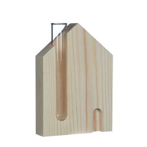Holz-Haus mit kleiner Glasvase 10 x 3 x 14 cm | Deko Vase | Dekovase mit Holzständer | Holz-Vase  | Holz-Haus Vase | Tischdeko