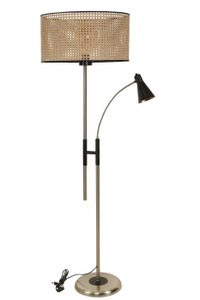 Opviq, Forza- Forza Mat Krom Lambader Silindir Rattan Abajurlu LUN, Matte,Chrom, Stehlampen, Metallkörper