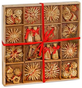 BRUBAKER 48-TLG. Strohsterne Set Weihnachtsbaumschmuck aus Stroh - bis zu 6,5 cm große Sterne Herzen Strohengel