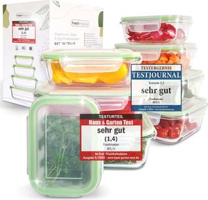 Fresh Master Frischhaltedosen Set 16-tlg. Borosililatglas, (2 x 370 ml, 2 x 640 ml, 2 x 1.050 ml, 2 x 1.520 ml Frischhaltedose mit Deckel)