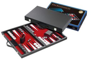 Philos 1730 - Backgammon Filzinlet rot-weiß-schwarz, medium, Koffer Kunstleder 4014156017306