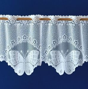 heimtexland ® Scheibengardine Schmetterling Jacquard Deko Gardine durchscheinend weiß Bordüre gebogt Bistrogardine Querbehang Blumen Fensterdeko Küche Butterfly Typ59