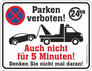 Warnung - Parken verboten 24HR - Blechschild Schild Spruch 22x17 cm