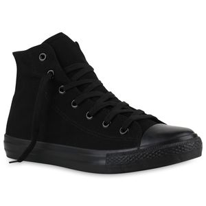 Mytrendshoe Herren Sneaker High Sportschuhe Stoffschuhe Trendfarben 816736, Farbe: Schwarz, Größe: 40