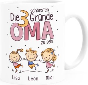 Tasse Die schönsten Gründe Oma zu sein mit Enkel-Kindern und Namen personalisiertes Geschenk für Oma SpecialMe® Oma weiß Keramik-Tasse