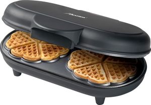 Bestron Doppel-Waffeleisen für klassische Herzwaffeln, Herzwaffeleisen mit Backampel & Antihaftbeschichtung, ideal für Kindergeburtstage, Ostern & Weihnachten, Farbe: Mattschwarz