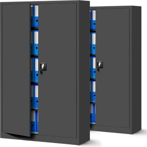 2er Set Aktenschrank XXL C001II Büroschrank Metallschrank Flügeltüren Stahlblech Pulverbeschichtung 185 cm x 115 cm x 40 cm Farbe: Anthrazit/Anthrazit