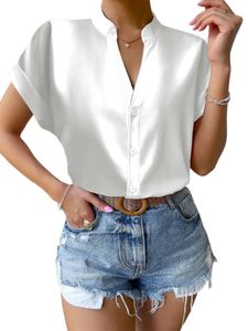 Damen Blusen Button Down Kurzarm Shirts Casual Tops Elegantes Hemd Lässig Oberteile Weiß,Größe 2xl