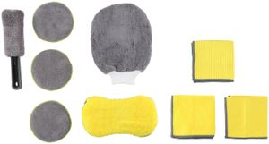Dunlop Auto Waschset 9-teilig - Auto Pflegesets - Inkl. Handtücher, Handschuh, Kreisschwamm, Felgenbürste und Schwamm - Mikrofaser und Kunststoff - Gelb/Grau