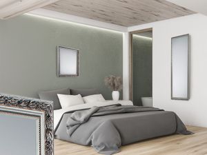 Ganzkörper Wandspiegel mit Holzrahmen in Silber