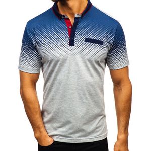 Männer Color Block Dots Print Kurzarm Umdrehen Kragen T-Shirt Slim Fit Top