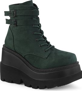 SHAKER-52 DemoniaCult Damen knöchelhohe Keil-Plateau Schnür-Stiefelette smaragdgrün Samt