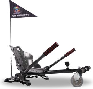 CITYSPORTS Sitzscooter Hoverkart Go-Kart Sitz für Hoverboard Elektro Scooter Self Balancing Scooter Kompatibel mit Allen 6,5, 8.5zoll und 10 Zoll mit Fahne Schwarz
