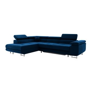MEBLINI Schlafcouch mit Bettkasten - Ecksofa mit Schlaffunktion - Sofa mit Relaxfunktion und Kopfstützen - Couch L-Form - Eckcouch - Wohnlandschaft - CARL - 272x202x63cm Links - Blau Samt