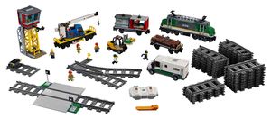 LEGO City Güterzug, Set mit batteriebetriebenem Motor, Bluetooth-Fernbedienung, 3 Wagen, Gleise und Zubehör 60198