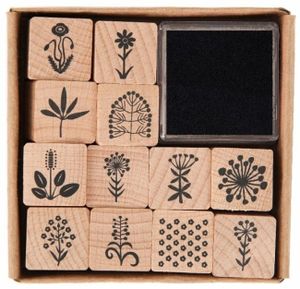 Rico Design Holzstempel Set mit Blumenmotiven in Natur 12 Stück