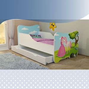 Jugendbett Kinderbett 80x160 Ben Schublade Matratze Rausfallschutz Lattenrost Motiv Prinzessin