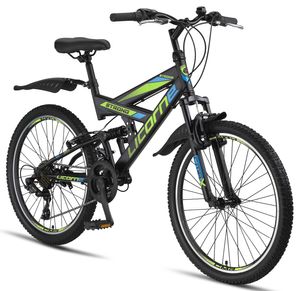 Licorne Bike Strong V Premium Mountainbike in 24 und 26 Zoll - Fahrrad für Jungen, Mädchen, Damen und Herren - Shimano 21 Gang-Schaltung - Vollfederung
